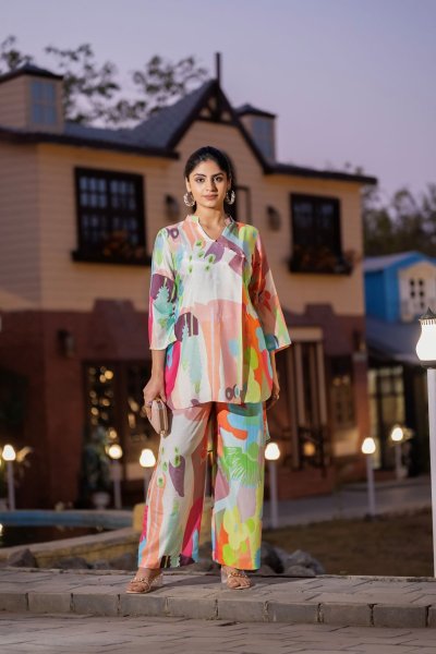ABSTRACT PRINTED COTTON TUNIC CO ORD SET 