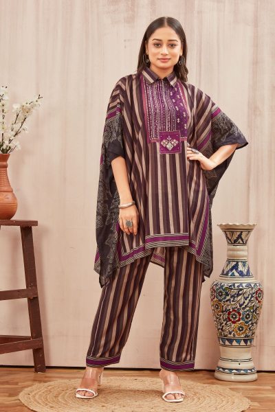 CHANDERI PRINTED KAFTAN WITH FINE COTTON LINER PANT KAFTAN