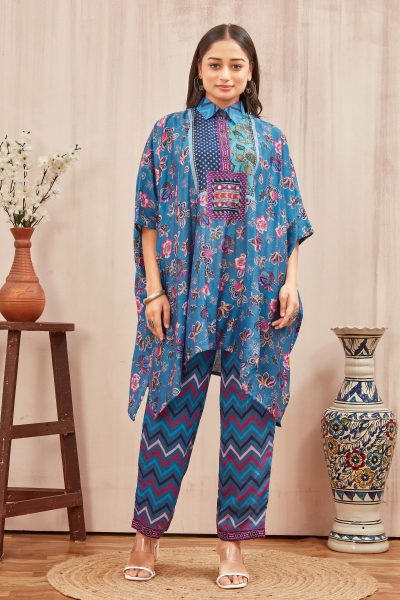 CHANDERI PRINTED KAFTAN WITH FINE COTTON LINER PANT KAFTAN