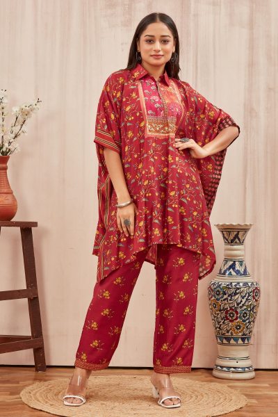 CHANDERI PRINTED KAFTAN WITH FINE COTTON LINER PANT KAFTAN