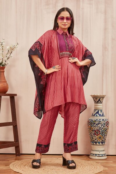 CHANDERI PRINTED KAFTAN WITH FINE COTTON LINER PANT KAFTAN