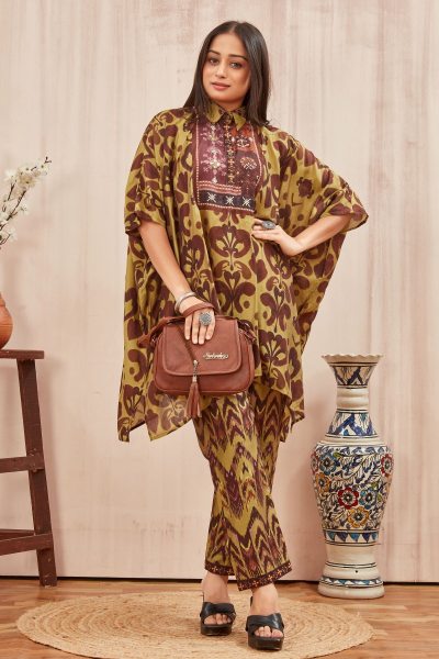 CHANDERI PRINTED KAFTAN WITH FINE COTTON LINER PANT KAFTAN