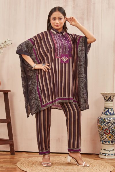 CHANDERI PRINTED KAFTAN WITH FINE COTTON LINER PANT KAFTAN