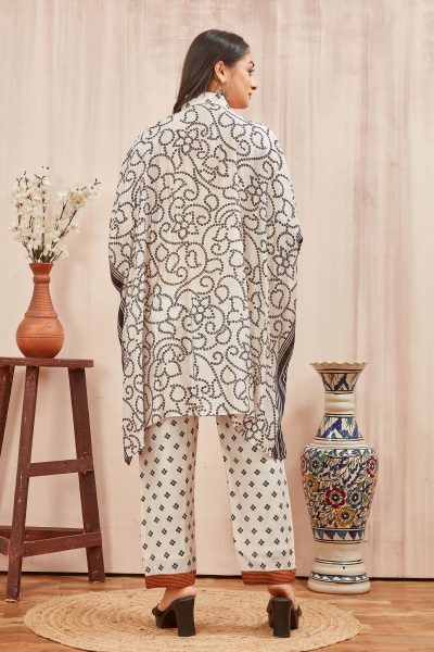 CHANDERI PRINTED KAFTAN WITH FINE COTTON LINER PANT KAFTAN