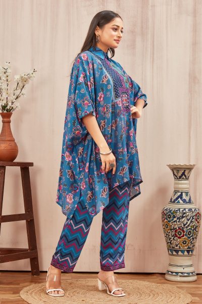 CHANDERI PRINTED KAFTAN WITH FINE COTTON LINER PANT KAFTAN