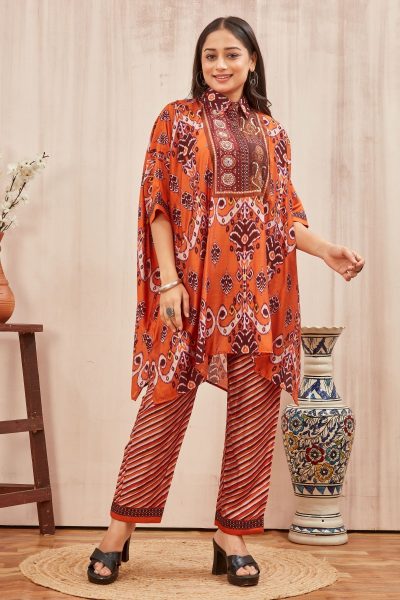 CHANDERI PRINTED KAFTAN WITH FINE COTTON  LINER PANT KAFTAN