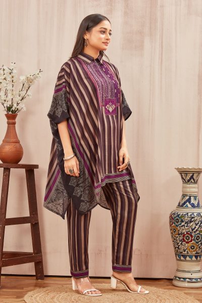 CHANDERI PRINTED KAFTAN WITH FINE COTTON LINER PANT KAFTAN