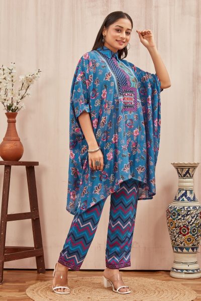 CHANDERI PRINTED KAFTAN WITH FINE COTTON LINER PANT KAFTAN