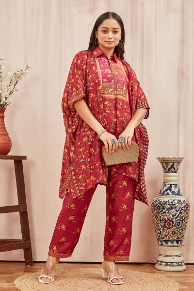 CHANDERI PRINTED KAFTAN WITH FINE COTTON LINER PANT KAFTAN