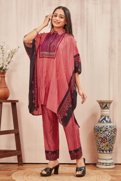 CHANDERI PRINTED KAFTAN WITH FINE COTTON LINER PANT KAFTAN