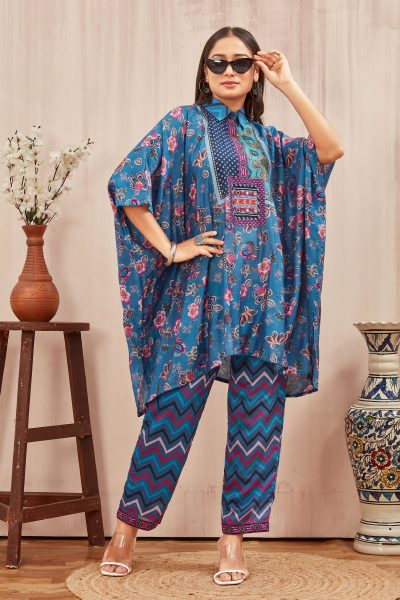 CHANDERI PRINTED KAFTAN WITH FINE COTTON LINER PANT KAFTAN