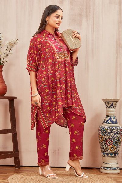 CHANDERI PRINTED KAFTAN WITH FINE COTTON LINER PANT KAFTAN