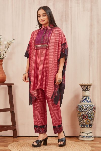 CHANDERI PRINTED KAFTAN WITH FINE COTTON LINER PANT KAFTAN