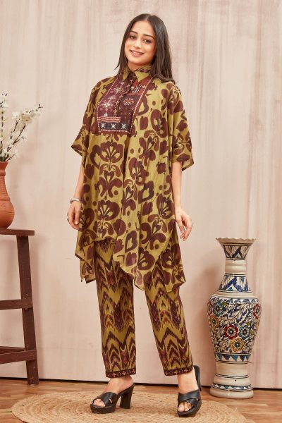 CHANDERI PRINTED KAFTAN WITH FINE COTTON LINER PANT KAFTAN