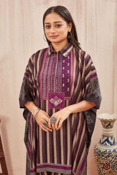 CHANDERI PRINTED KAFTAN WITH FINE COTTON LINER PANT KAFTAN