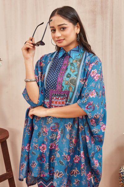 CHANDERI PRINTED KAFTAN WITH FINE COTTON LINER PANT KAFTAN