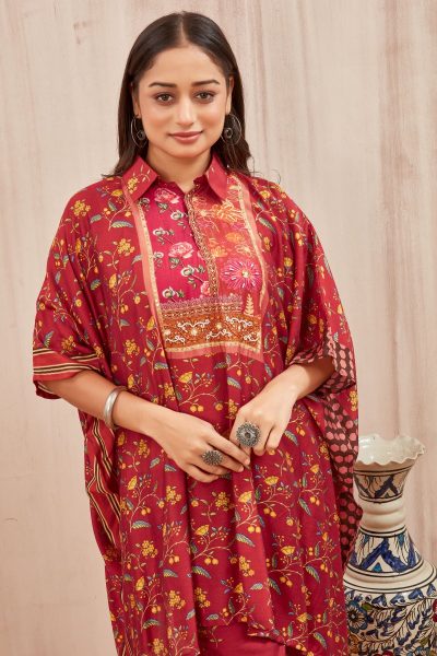 CHANDERI PRINTED KAFTAN WITH FINE COTTON LINER PANT KAFTAN
