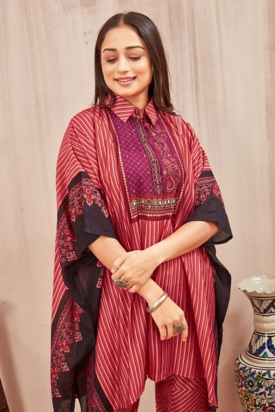 CHANDERI PRINTED KAFTAN WITH FINE COTTON LINER PANT KAFTAN