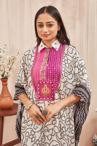 CHANDERI PRINTED KAFTAN WITH FINE COTTON LINER PANT KAFTAN