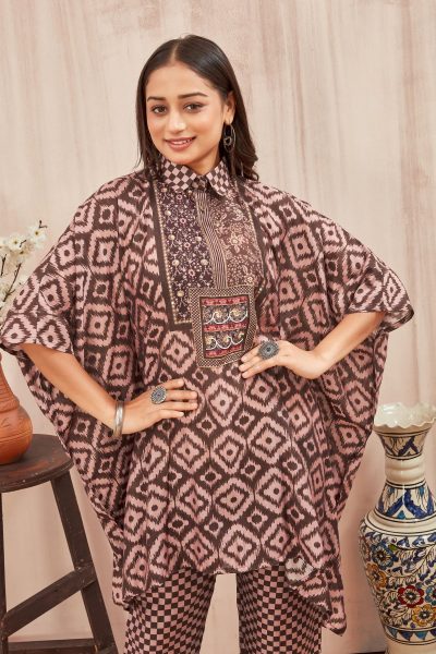 CHANDERI PRINTED KAFTANWITH FINE COTTON LINER PANT KAFTAN