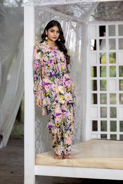 MULTY FLORAL COTTON BLEAND CO ORD SET 