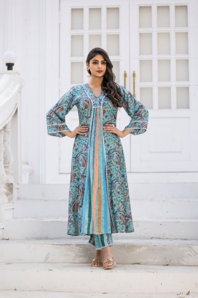 PRINTED MUSLINE ALINE KURTA SET 