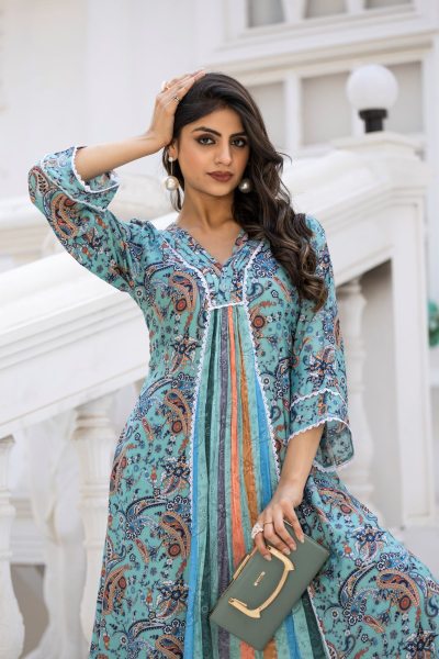 PRINTED MUSLINE ALINE KURTA SET KURTA SET